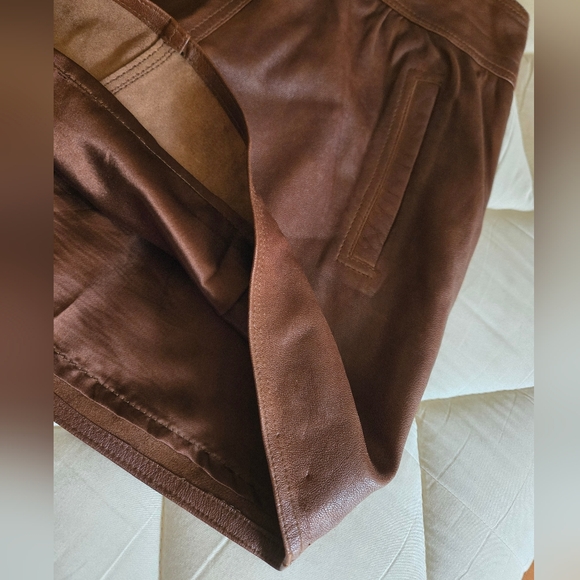 Brown Leather Mini Skirt - Picture 2 of 6